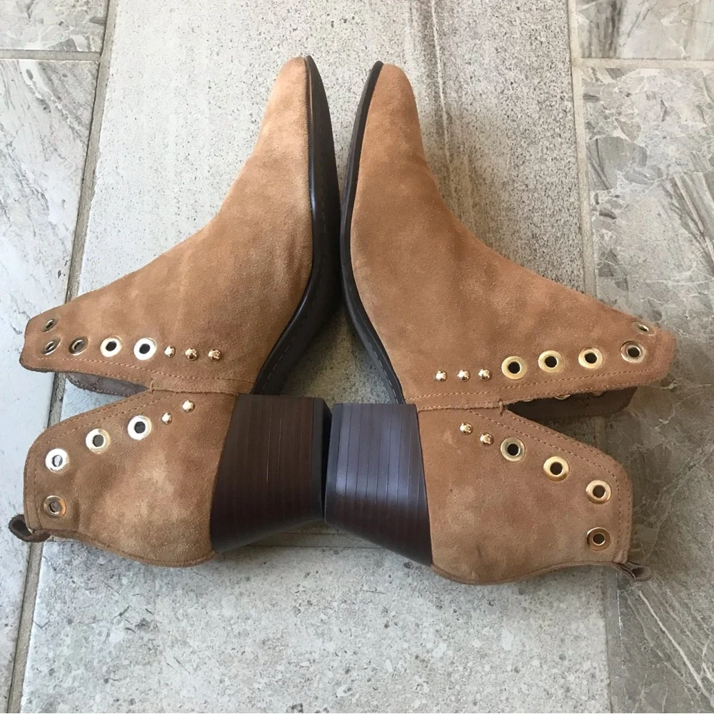 Sam Edelman Rubin Tan Brown Suede Grommet Booties, Size 9.5 Women.